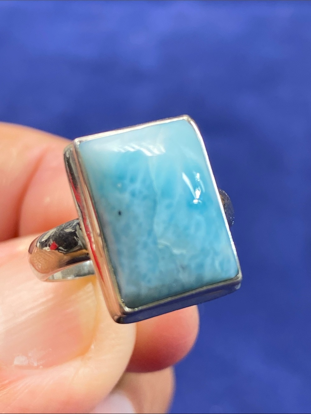 Sterling Silver Larimar Ring Size 6 in Light Blue